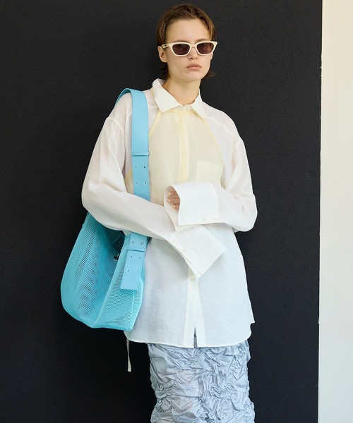 MAISON SPECIAL（メゾンスペシャル）の「Sheer Bustier Combi Shorts/シアービスチェコンビシャツ（シャツ/ブラウス・レディース・ピンク/ホワイト/グレー・FREE）」の2枚目の写真