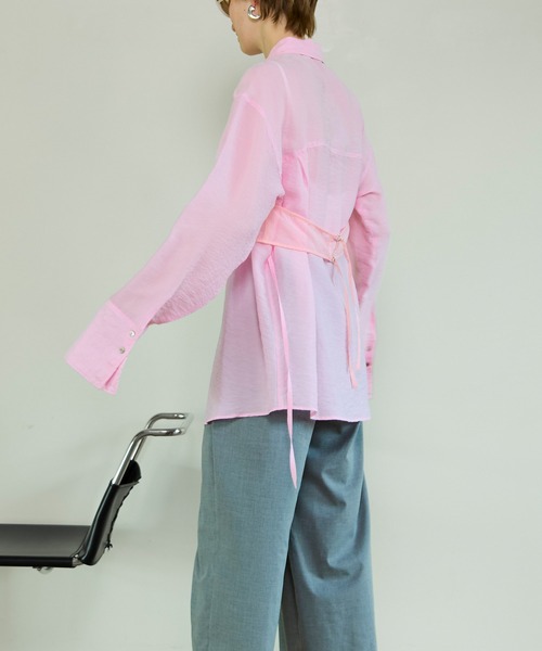 MAISON SPECIAL（メゾンスペシャル）の「Sheer Bustier Combi Shorts/シアービスチェコンビシャツ（シャツ/ブラウス・レディース・ピンク/ホワイト/グレー・FREE）」の10枚目の写真