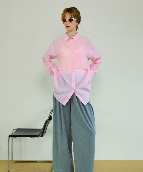 MAISON SPECIAL（メゾンスペシャル）の「Sheer Bustier Combi Shorts/シアービスチェコンビシャツ（シャツ/ブラウス・レディース・ピンク/ホワイト/グレー・FREE）」の9枚目の写真