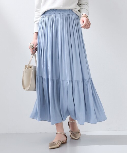 INDIVI（インディヴィ）の「【洗える／丈調整可能】ギャザーフレアスカート（スカート・レディース・ネイビー/サックスブルー/ナチュラル・15 /13/05/36/40/38/19/03）」の3枚目の写真