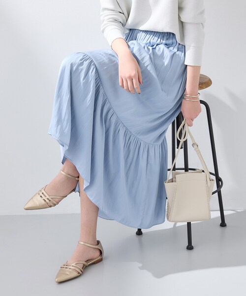 INDIVI（インディヴィ）の「【洗える／丈調整可能】ギャザーフレアスカート（スカート・レディース・ネイビー/サックスブルー/ナチュラル・15 /13/05/36/40/38/19/03）」の13枚目の写真