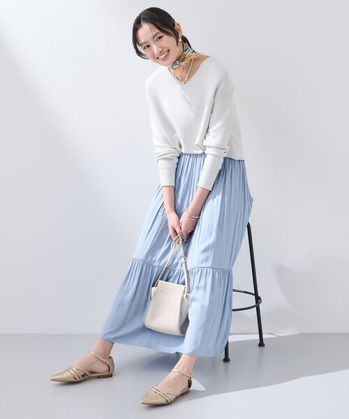 INDIVI（インディヴィ）の「【洗える／丈調整可能】ギャザーフレアスカート（スカート・レディース・ネイビー/サックスブルー/ナチュラル・15 /13/05/36/40/38/19/03）」の15枚目の写真