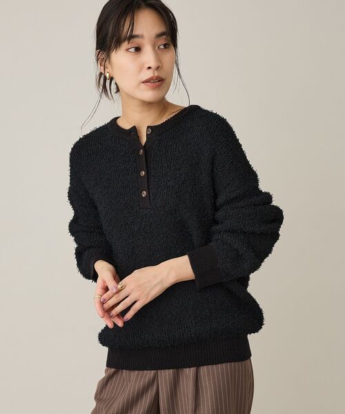 CRAFT STANDARD BOUTIQUE(クラフトスタンダードブティック)の「洗える/ネップヘンリーネックニットプルオーバー(ニット/セーター・レディース・レッド/アイボリー/ブラック/ライトイエロー・FREE)」の3枚目の写真