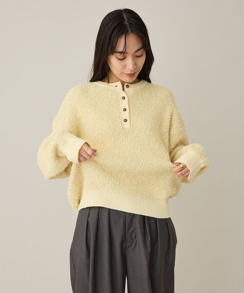 CRAFT STANDARD BOUTIQUE(クラフトスタンダードブティック)の「洗える/ネップヘンリーネックニットプルオーバー(ニット/セーター・レディース・レッド/アイボリー/ブラック/ライトイエロー・FREE)」の7枚目の写真