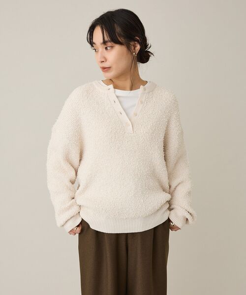CRAFT STANDARD BOUTIQUE(クラフトスタンダードブティック)の「洗える/ネップヘンリーネックニットプルオーバー(ニット/セーター・レディース・レッド/アイボリー/ブラック/ライトイエロー・FREE)」の16枚目の写真