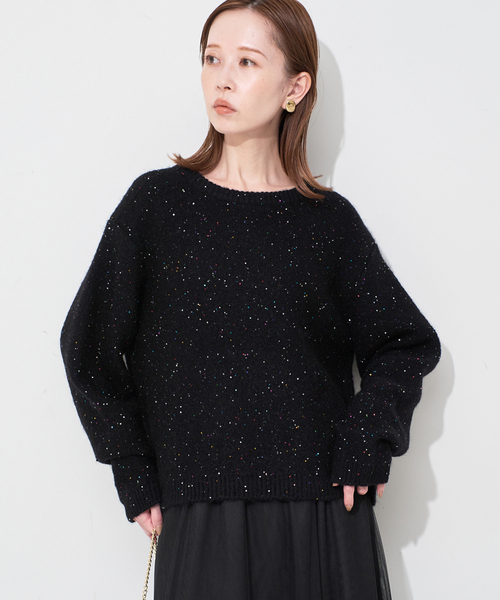 SLOBE IENA（スローブイエナ）の「《WEB限定/追加2》スパンコールニット（ニット/セーター・レディース・グレー/ブラック・FREE）」の6枚目の写真