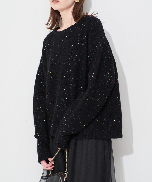 SLOBE IENA（スローブイエナ）の「《WEB限定/追加2》スパンコールニット（ニット/セーター・レディース・グレー/ブラック・FREE）」の7枚目の写真