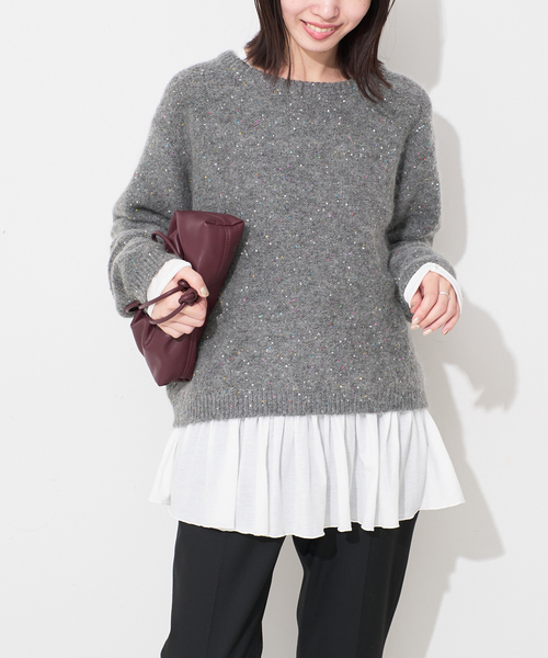 SLOBE IENA（スローブイエナ）の「《WEB限定/追加2》スパンコールニット（ニット/セーター・レディース・グレー/ブラック・FREE）」の15枚目の写真