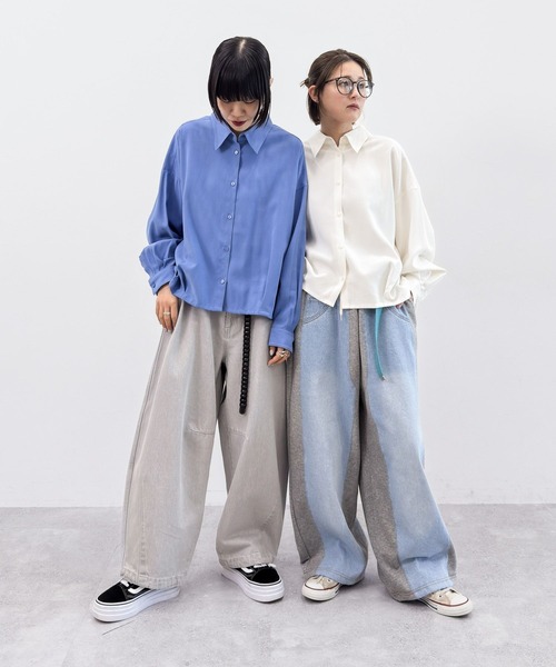 niko and...（ニコアンド）の「[MODE NORM CORE] テロツイルBIGコクーンシャツ（シャツ/ブラウス・レディース・ブルー/オフホワイト/ブラック・FREE）」の6枚目の写真