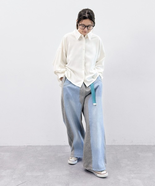 niko and...（ニコアンド）の「[MODE NORM CORE] テロツイルBIGコクーンシャツ（シャツ/ブラウス・レディース・ブルー/オフホワイト/ブラック・FREE）」の9枚目の写真