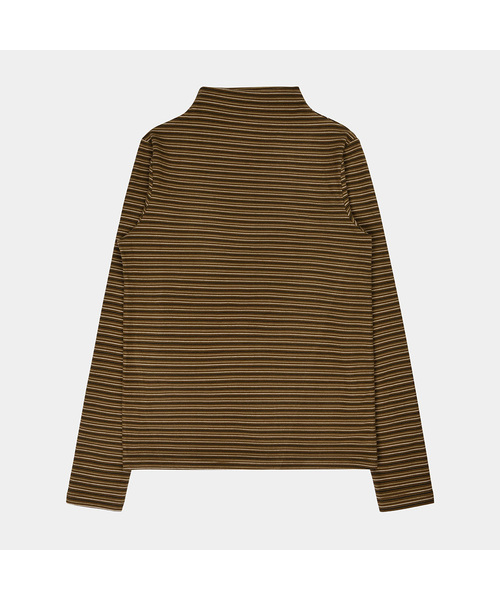 PIGMENT(ピグメント)の「ジャンクストライプモックネックTシャツ (YZTS2510009)(Tシャツ/カットソー・レディース・カーキ/クリーム・FREE)」の2枚目の写真