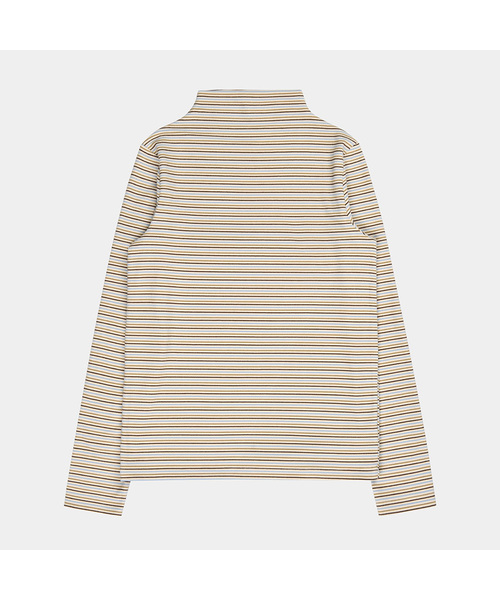 PIGMENT(ピグメント)の「ジャンクストライプモックネックTシャツ (YZTS2510009)(Tシャツ/カットソー・レディース・カーキ/クリーム・FREE)」の1枚目の写真