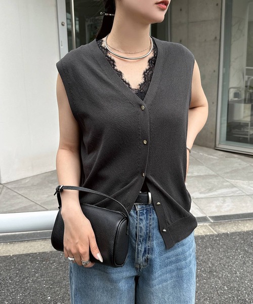 セール】UVカット接触冷感シアーニットベスト/カーディガン