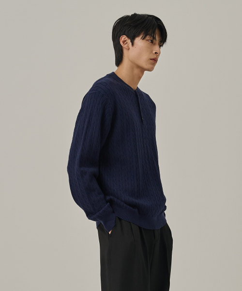 ANALOG MOOD(アナログムード)の「ウォッシャブルケーブルヘンリーネックニットTシャツ(ネイビー)(ニット/セーター・メンズ・その他・FREE)」の4枚目の写真