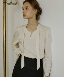 Scarf Tie Goldish Blouse - Light Beige