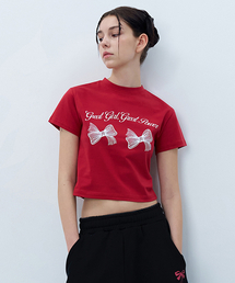 NCOVER（エヌカバー）の「ツインリボンクロップ半袖Tシャツレッド（Tシャツ/カットソー）」