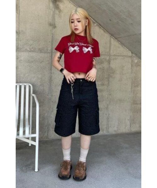 NCOVER（エヌカバー）の「ツインリボンクロップ半袖Tシャツレッド（Tシャツ/カットソー・レディース・その他・FREE）」の7枚目の写真