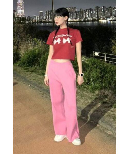 NCOVER（エヌカバー）の「ツインリボンクロップ半袖Tシャツレッド（Tシャツ/カットソー・レディース・その他・FREE）」の2枚目の写真