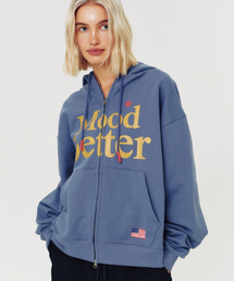 MOOD HOODED ZIP UP DUSTY BLUE