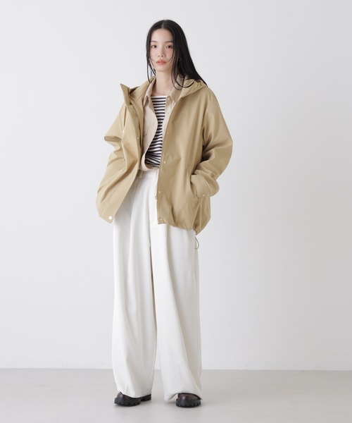 NANO universe（ナノユニバース）の「撥水＆花粉ガード フードブルゾン（ブルゾン・レディース・ベージュ/アイボリー/ブラック・FREE）」の7枚目の写真