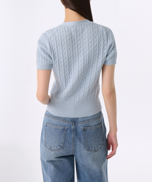 MUSINSA STANDARD WOMAN（ムシンサスタンダードウーマン）の「ウィメンズケーブル半袖カーディガン[パステルブルー]（カーディガン/ボレロ・レディース・その他・LARGE/SMALL/MEDIUM/X-SMALL）」の6枚目の写真