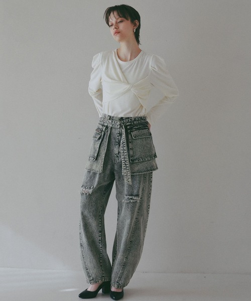 BAYFLOW（ベイフロー）の「【EF(エフ)】フロントツイストプルオーバー（WOMEN）（Tシャツ/カットソー・レディース・オフホワイト/チャコール・FREE）」の3枚目の写真