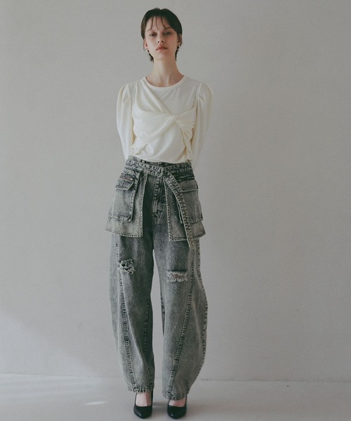 BAYFLOW（ベイフロー）の「【EF(エフ)】フロントツイストプルオーバー（WOMEN）（Tシャツ/カットソー・レディース・オフホワイト/チャコール・FREE）」の4枚目の写真