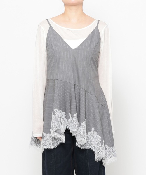 mysty woman（ミスティウーマン）の「イレヘムランジェリーキャミ　659805（キャミソール・レディース・グレー系その他/ブラック/オフホワイト・FREE）」の10枚目の写真