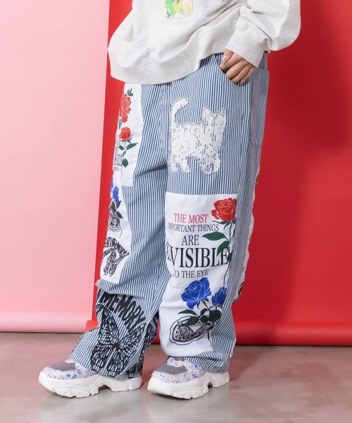 ScoLar（スカラー）の「ScoLar(スカラー) アップリケ×刺繍デニムパンツ（デニムパンツ・レディース・オフホワイト・MEDIUM）」の3枚目の写真