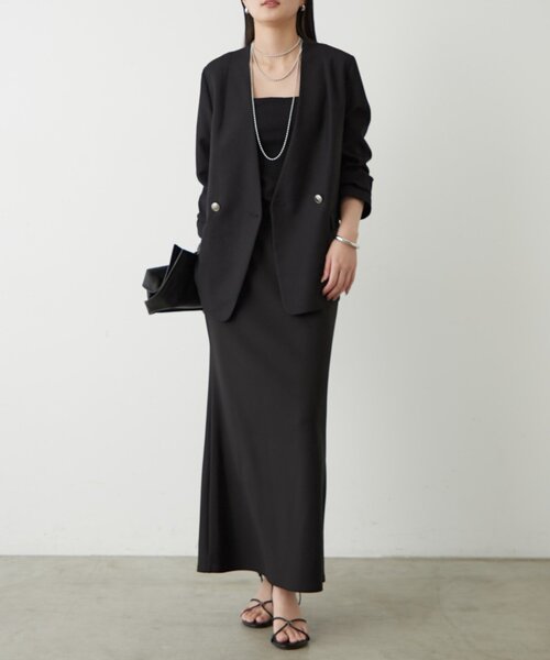 Loungedress☆ラウンジドレス☆麻調合繊ノーカラージャケット☆黒 セール】麻調合繊ノーカラージャケット（ノーカラージャケット