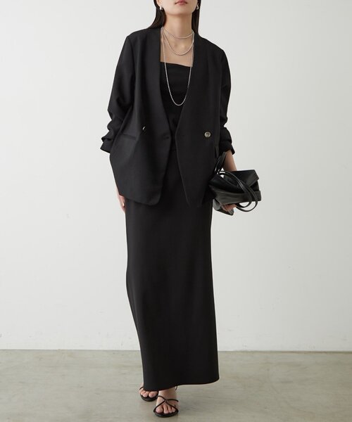 LOUNGEDRESS（ラウンジドレス）の「麻調合繊ノーカラージャケット（ノーカラージャケット・レディース・キャメル/ブラック/ライトベージュ・FREE）」の8枚目の写真