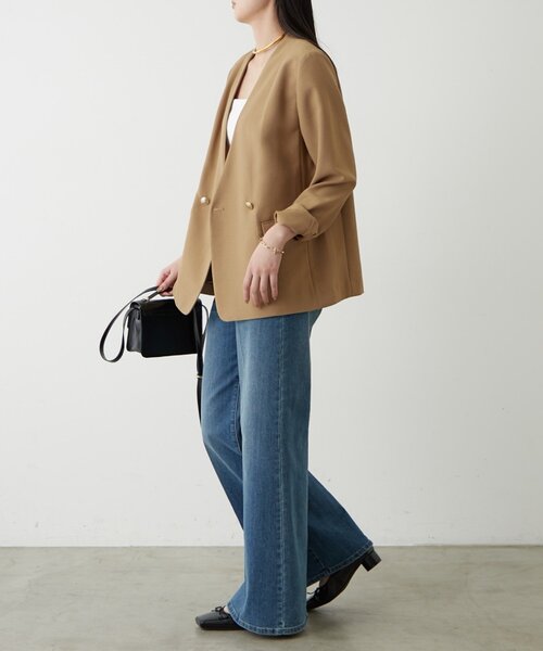 LOUNGEDRESS（ラウンジドレス）の「麻調合繊ノーカラージャケット（ノーカラージャケット・レディース・キャメル/ブラック/ライトベージュ・FREE）」の22枚目の写真