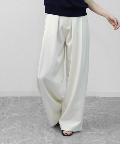 THE CELL.(ザセルドット)の「タックワイドストレッチスラックスパンツ PLEATED WIDE STRETCH SLACKS PANTS(スラックス・レディース・ブラウン/ブラック/チャコールグレー/アイボリー・S/M/L)」の1枚目の写真