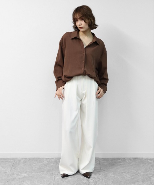 THE CELL.(ザセルドット)の「タックワイドストレッチスラックスパンツ PLEATED WIDE STRETCH SLACKS PANTS(スラックス・レディース・ブラウン/ブラック/チャコールグレー/アイボリー・S/M/L)」の7枚目の写真
