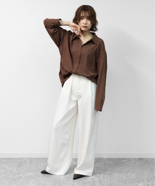 THE CELL.(ザセルドット)の「タックワイドストレッチスラックスパンツ PLEATED WIDE STRETCH SLACKS PANTS(スラックス・レディース・ブラウン/ブラック/チャコールグレー/アイボリー・S/M/L)」の8枚目の写真