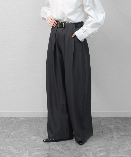 THE CELL.(ザセルドット)の「タックワイドストレッチスラックスパンツ PLEATED WIDE STRETCH SLACKS PANTS(スラックス・レディース・ブラウン/ブラック/チャコールグレー/アイボリー・S/M/L)」の14枚目の写真