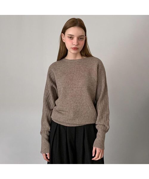VASCARA（バスカラ）の「Stripe Boat neck Knitwear (7colors)（ニット/セーター・レディース・ブラック/ライトブラウン/グレー/カーキ/アイボリー/ブラウン/パープル・FREE）」の4枚目の写真