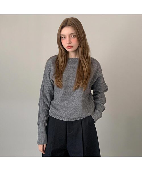 VASCARA（バスカラ）の「Stripe Boat neck Knitwear (7colors)（ニット/セーター・レディース・ブラック/ライトブラウン/グレー/カーキ/アイボリー/ブラウン/パープル・FREE）」の3枚目の写真