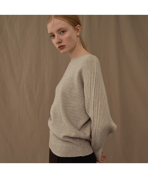 VASCARA（バスカラ）の「Stripe Boat neck Knitwear (7colors)（ニット/セーター・レディース・ブラック/ライトブラウン/グレー/カーキ/アイボリー/ブラウン/パープル・FREE）」の5枚目の写真