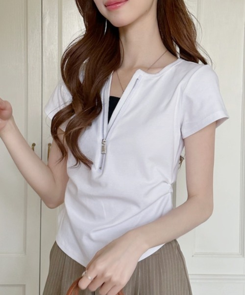 Ada.(エイダ)の「サイドタック フロントジップアップ 半袖Tee(Tシャツ/カットソー・レディース・グレー/ネイビー/ホワイト・FREE)」の12枚目の写真