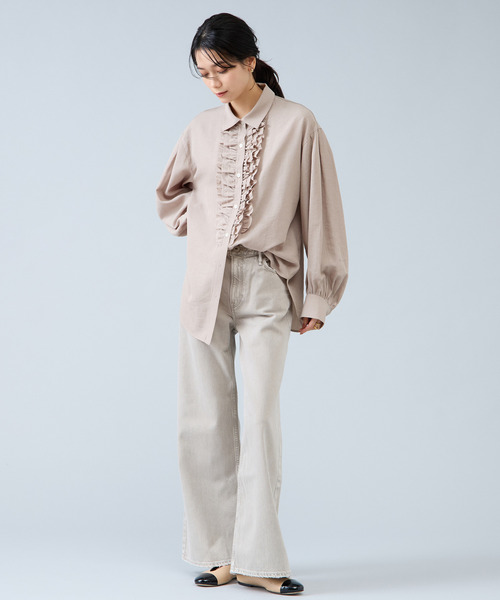 Liesse(リエス)の「シャンブレーフリルシャツブラウス(シャツ/ブラウス・レディース・サックスブルー/ベージュ・FREE)」の6枚目の写真