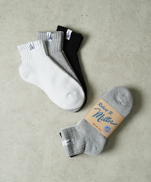 MILLER(ミラー)の「"02"≪Robert P. Miller≫3足セット ピスネーム ショートソックス(ソックス/靴下・メンズ・その他/ブラック/オフホワイト/グレー・23~25cm/25~27cm)」の1枚目の写真