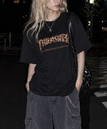 【at】〔THRASHER/スラッシャー〕アソートファー アップリケ半袖Tシャツ ショート丈/カモフラージュ/レオパード