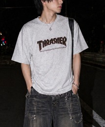 【at】〔THRASHER/スラッシャー〕アソートファー アップリケ半袖Tシャツ ショート丈/カモフラージュ/レオパード