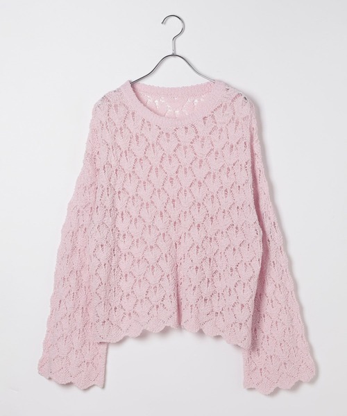 LEPSIM（レプシィム）の「5ゲージ透かし長袖プルオーバー　647479（ニット/セーター・レディース・ピンク/ライム/ブラック/ナチュラル・FREE）」の4枚目の写真