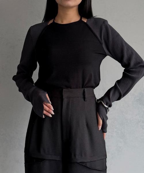 &g'aime(アンジェム)の「【&g'aime 】ホルダーレイヤードニット Halter Layered Knit Top(ニット/セーター・レディース・ブラック/チャコールグレー/アイボリー・FREE)」の3枚目の写真