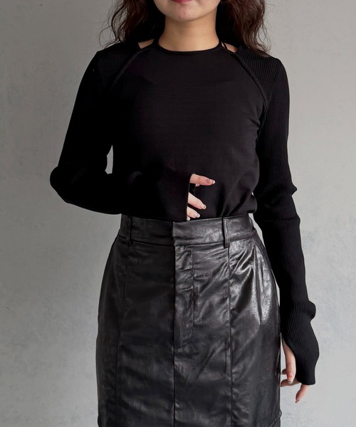 &g'aime(アンジェム)の「【&g'aime 】ホルダーレイヤードニット Halter Layered Knit Top(ニット/セーター・レディース・ブラック/チャコールグレー/アイボリー・FREE)」の8枚目の写真