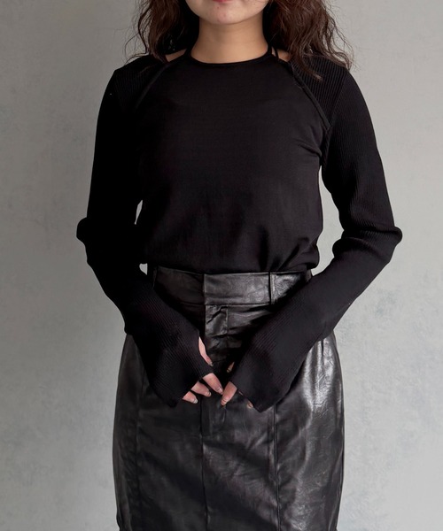 &g'aime(アンジェム)の「【&g'aime 】ホルダーレイヤードニット Halter Layered Knit Top(ニット/セーター・レディース・ブラック/チャコールグレー/アイボリー・FREE)」の9枚目の写真