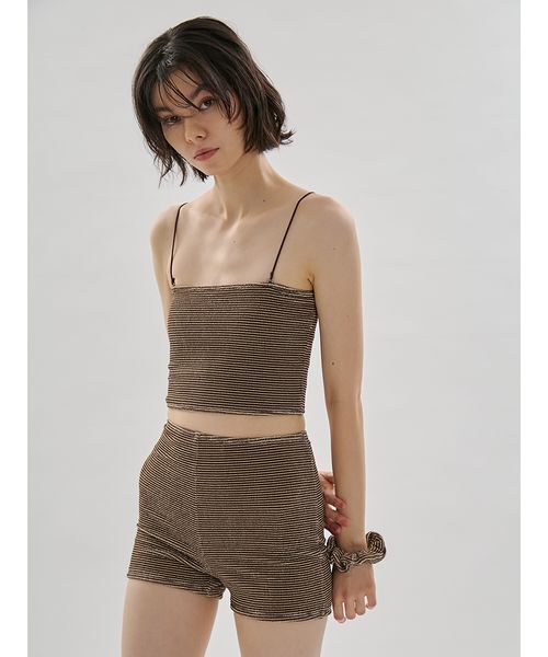 emmi(エミ)の「シュシュ付きバンドゥスイムウェア(水着・レディース・レッド/ブラウン・0/1)」の2枚目の写真