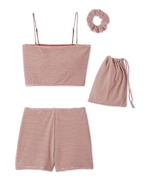 emmi(エミ)の「シュシュ付きバンドゥスイムウェア(水着・レディース・レッド/ブラウン・0/1)」の1枚目の写真